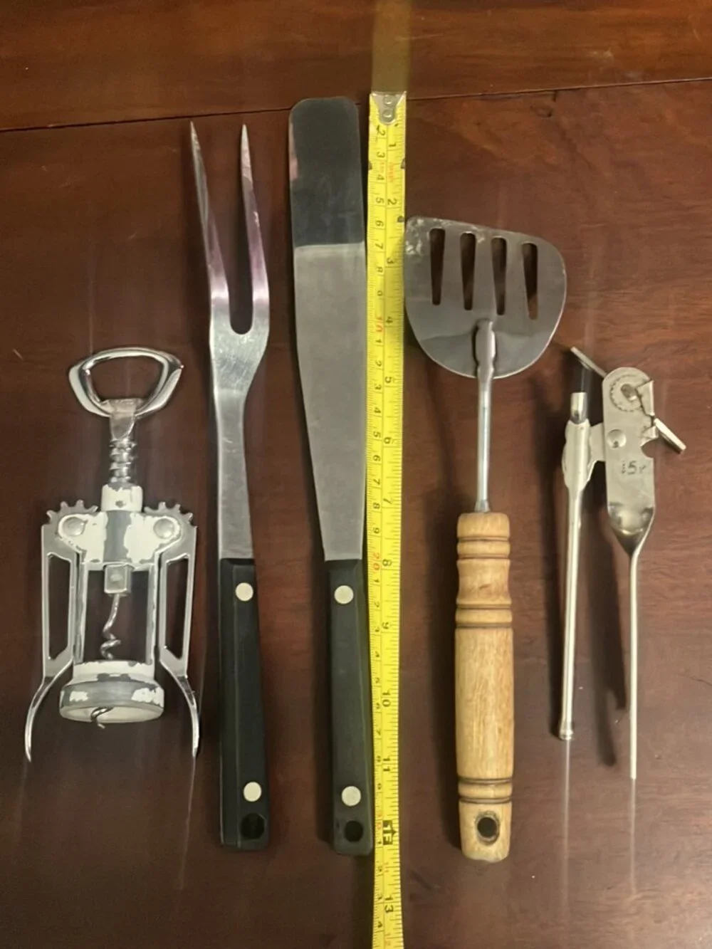 Lot of 5 Vintage Ekco Utensils Meat Fork, Spatulas, Can & Wine Bottle Openers